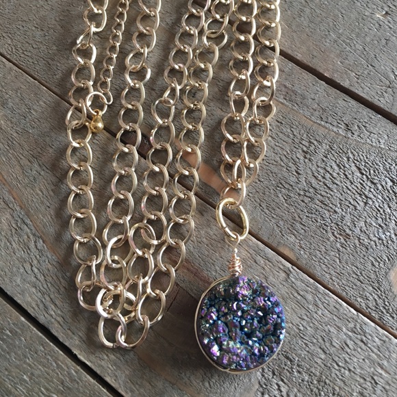 Salty Kiss Design Jewelry - Druzy Wire Wrapped Pendant Necklace